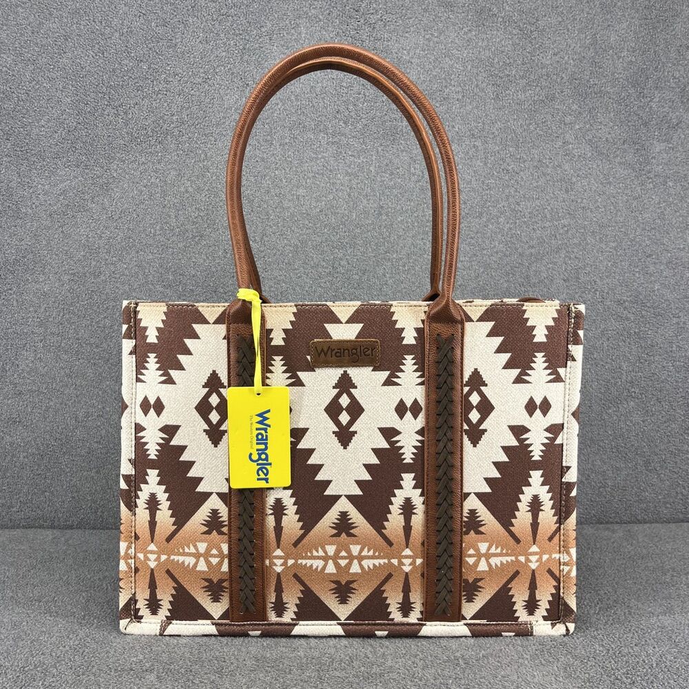 Wrangler Southwestern Tote Bag Large Lexi Aztec print Canvas Laptop Brown‎